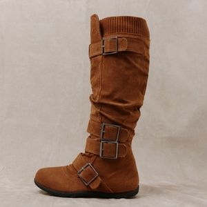 Tan Buckle Zip Up Knee High Boot BD-2523